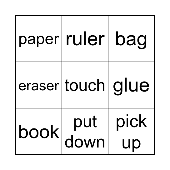 School supplies Bingo Card