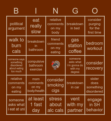 MARS’ THANKSGIVING BREAK Bingo Card