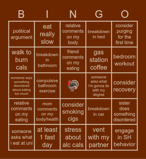 MARS’ THANKSGIVING BREAK Bingo Card