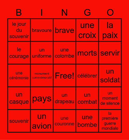 Le jour du souvenir Bingo Card