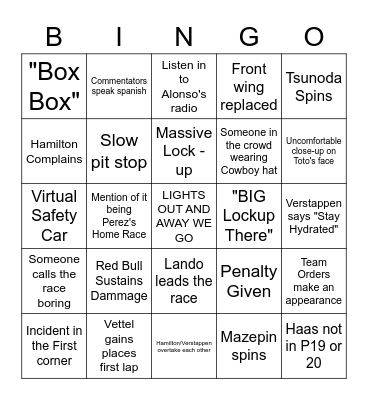 2021 Mexico GP - Markus Bingo Card