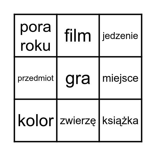 moje ulubione rzeczy Bingo Card