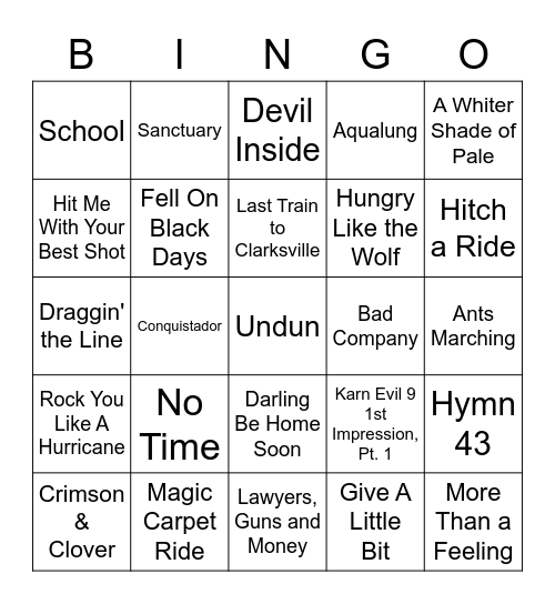Artists Not In The Hall Of Fame (But should be?) Bingo Card