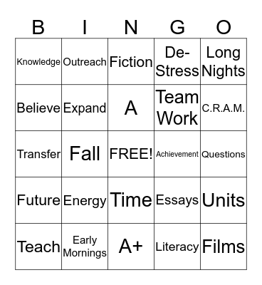 De-Stress Bingo Card