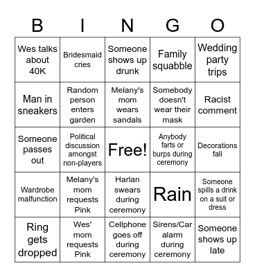 Miller Wedding Bingo Card