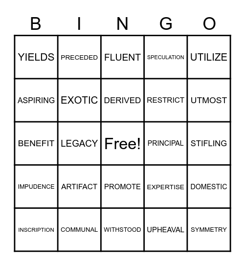 Grade 6 Unit 2 Bingo Card