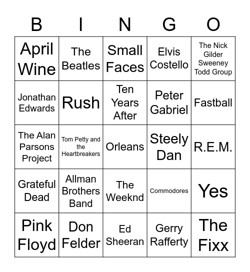 Who Sang This Song Bingo Card