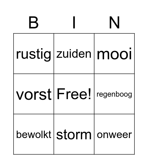 weerbericht Bingo Card