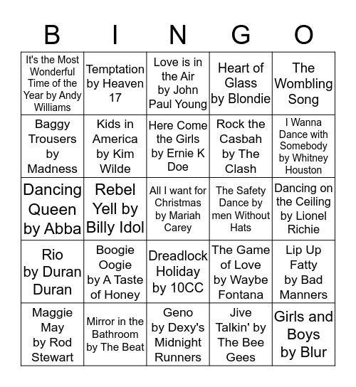 Cheesy Musical Bingo!! Bingo Card