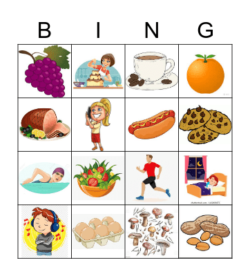 Activities and Food Bingo Card