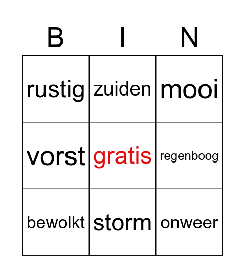 weerbericht Bingo Card