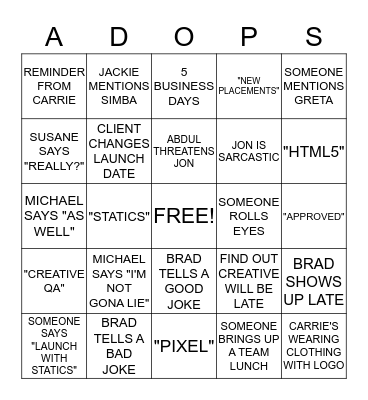 ADOPS BINGO Card