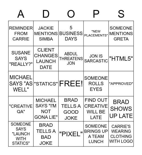 ADOPS BINGO Card