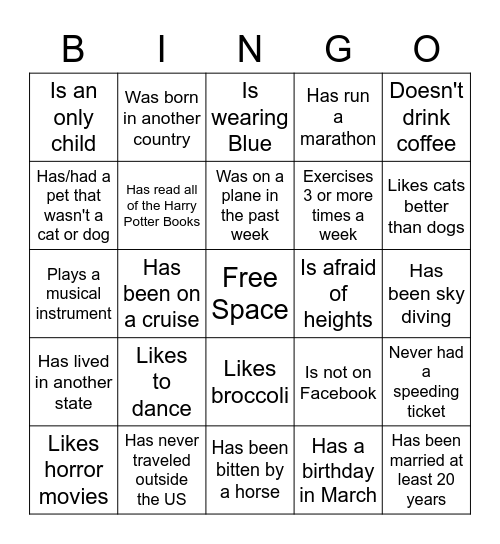 Get To Know You Bingo Card