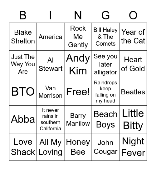 Nov 21 Game 2 Music 2 lines anyway Bingo Card