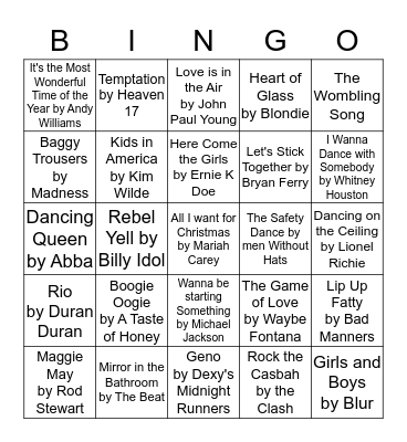 Cheesy Musical Bingo!! Bingo Card