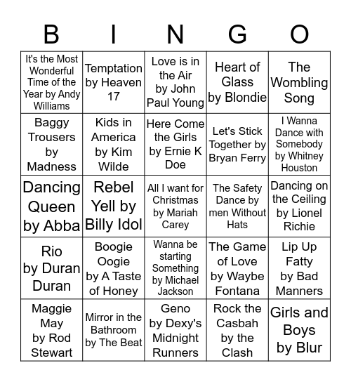 Cheesy Musical Bingo!! Bingo Card