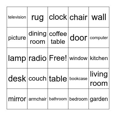 rooms and furniture Bingo Card