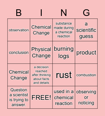 Physical and Chemical Changes Bingo Card