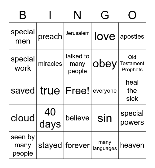 Jesus Returns to Heaven Bingo Card