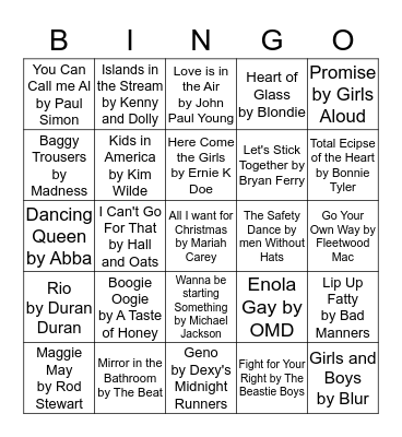 Cheesy Musical Bingo!! Bingo Card