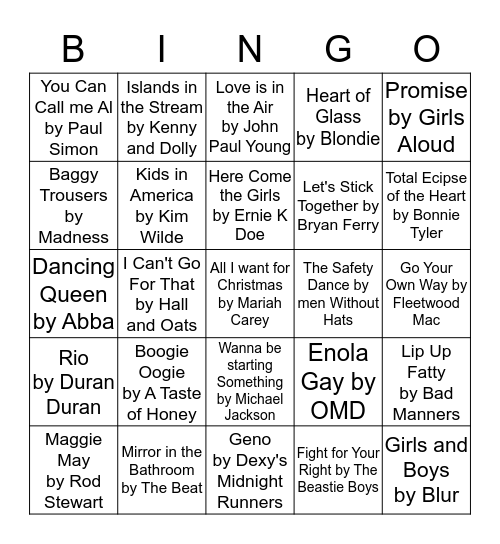 Cheesy Musical Bingo!! Bingo Card