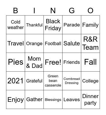 PFS 2021 Thanksgiving Bingo Card