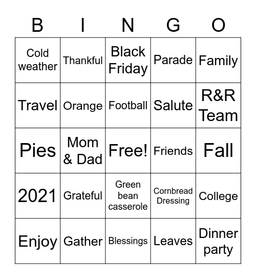 PFS 2021 Thanksgiving Bingo Card