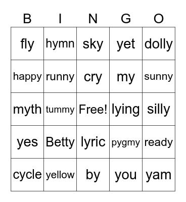 Unit 31 Extended Code (<y> Spelling) Bingo Card