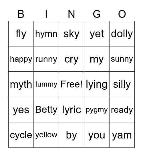 Unit 31 Extended Code (<y> Spelling) Bingo Card