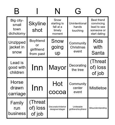 Hallmark Movie Bingo Card