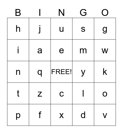 ABC Bingo Card