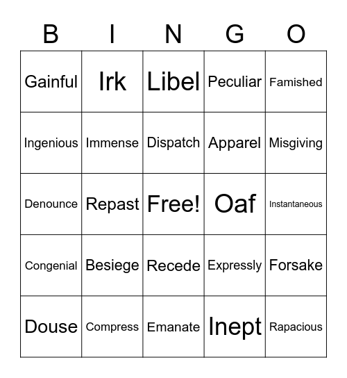 Vocabulary Workshop #1 Bingo Card