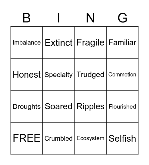 Unit 2 Week 3 Vocabulary Words Bingo Card