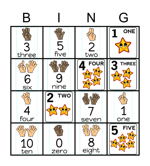 Bingo Game: Numbers 1-10 Bingo Card