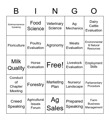 FFA CDE & LDE Bingo Card