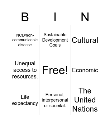 International Health Issue 3.2 Bingo Card