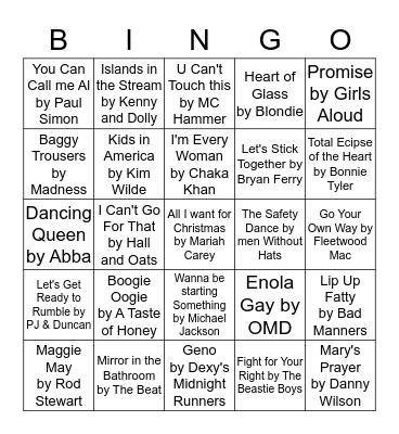 Cheesy Musical Bingo!! Bingo Card
