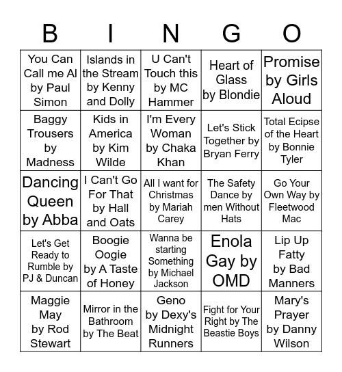 Cheesy Musical Bingo!! Bingo Card