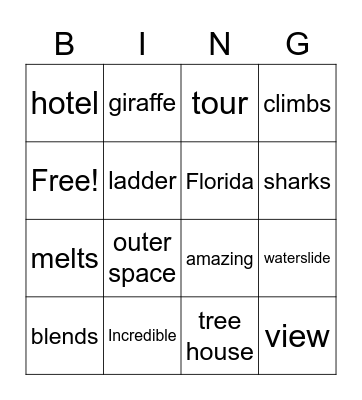 Incredible Places Bingo Card