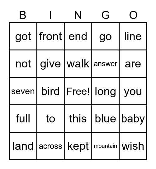 High Frequency Words (1-80) 2nd Grade Bingo Card
