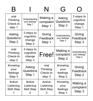 T4C Skills Bingo Card Bingo Card