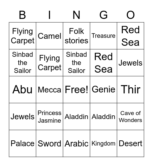 Arabian Nights Bingo Card
