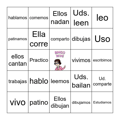 Mixed verbs ar/er/ir Bingo Card