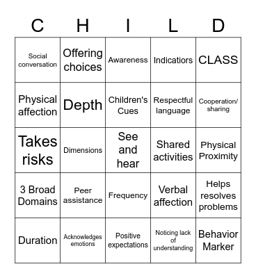 Class Emotional Support Bingo Card