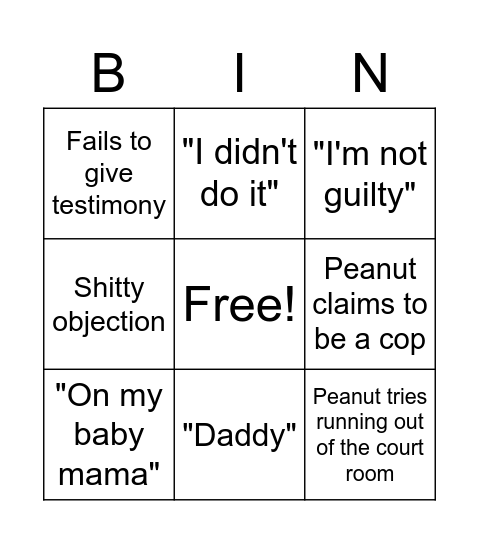 Peanut Bingo Card Bingo Card