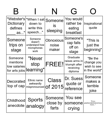Graduation Bingo Card