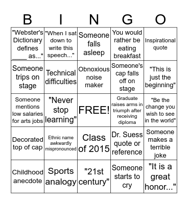 Graduation Bingo Card