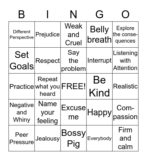 Guidance Review Bingo Card