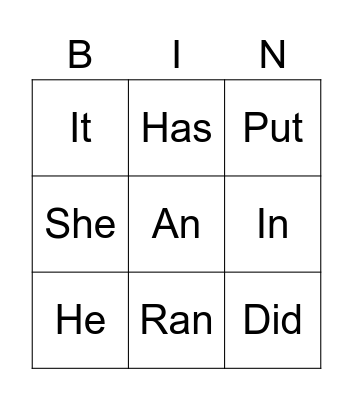 SIGHT WORDS Bingo Card